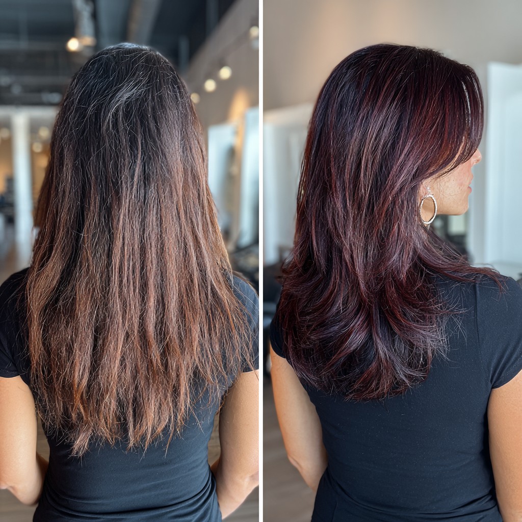 Modern Black Cherry Balayage with Soft Layers