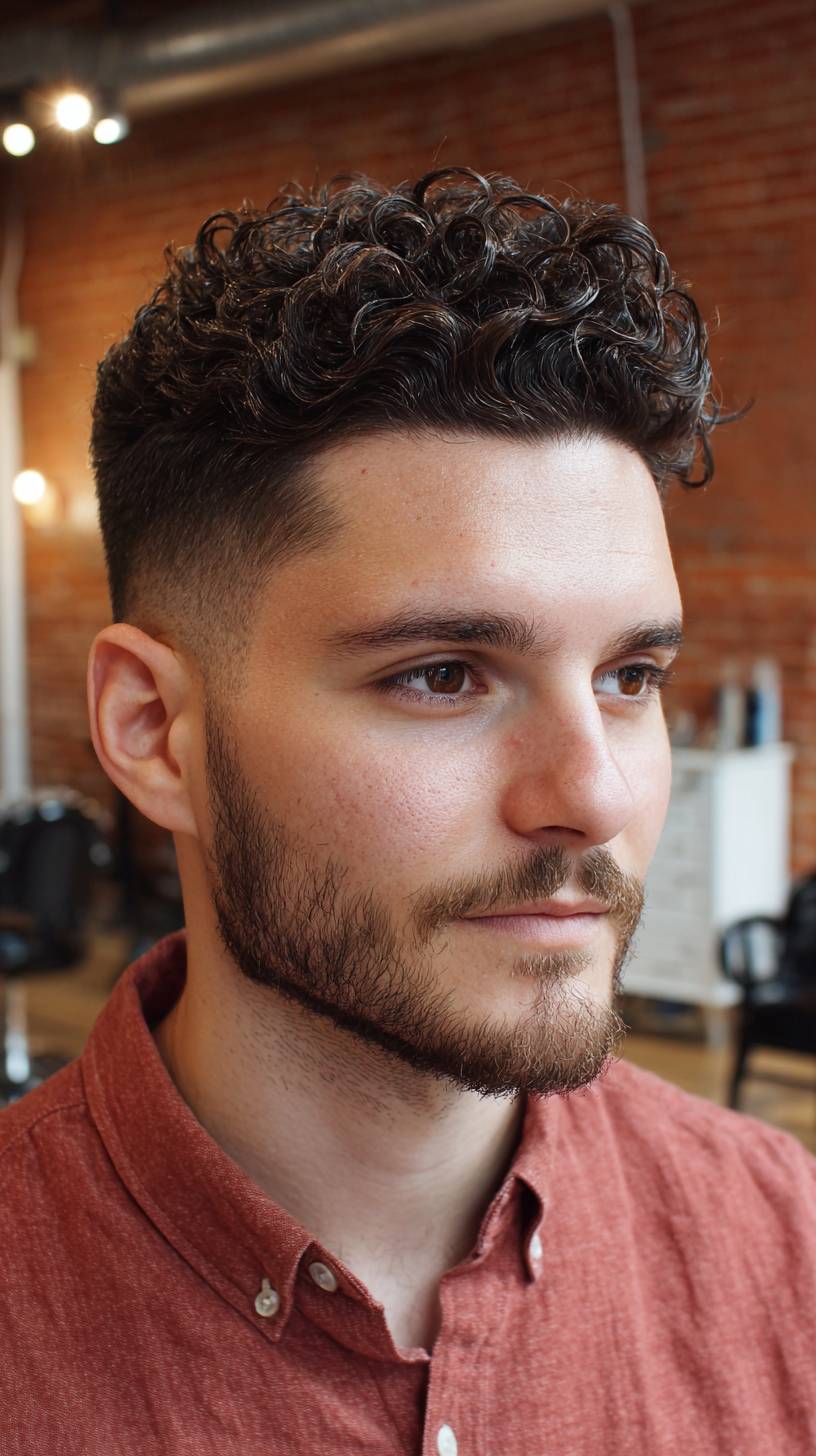 Modern Curly Fade with Defined Texture