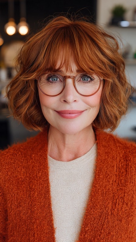 Playful Curly Bob with Soft Fringe