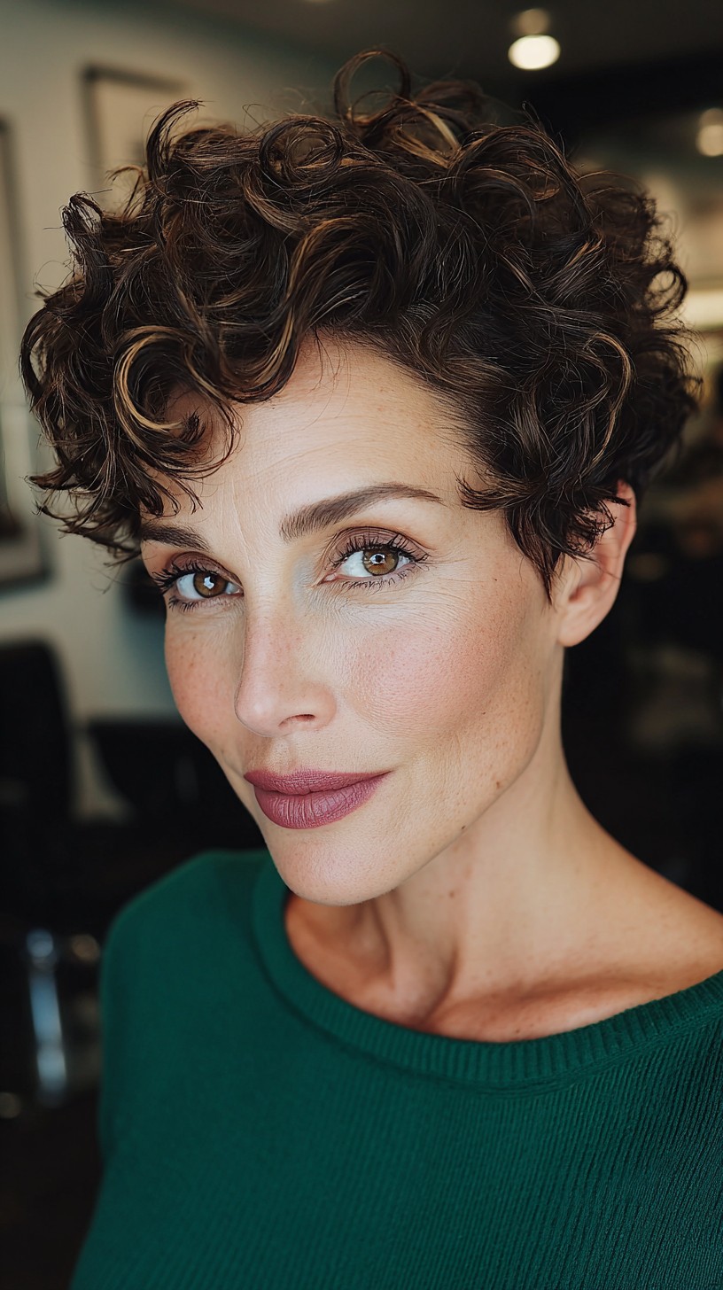 Playful Short Curly Cut with Highlights