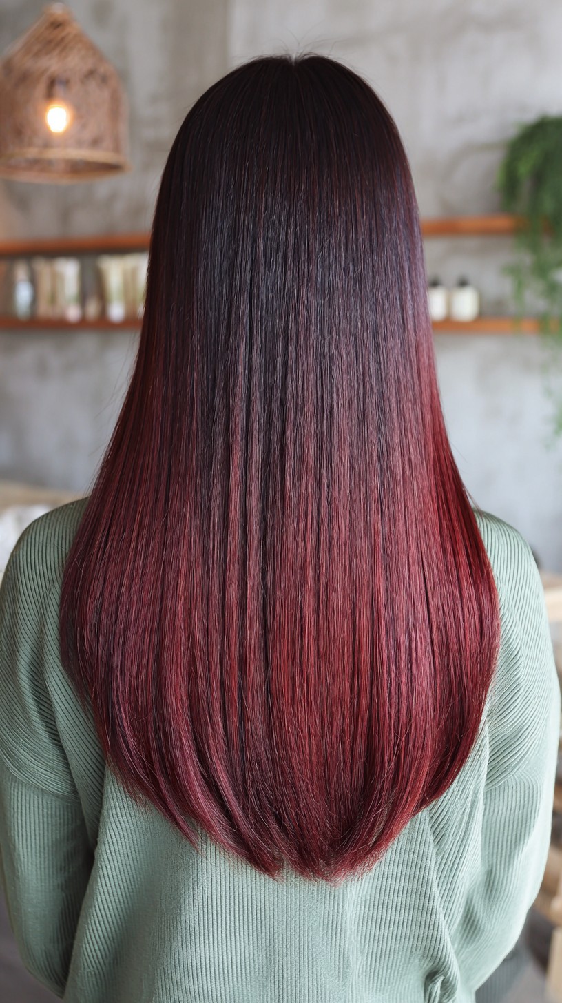 Sleek Black Cherry Balayage with Subtle Dimension