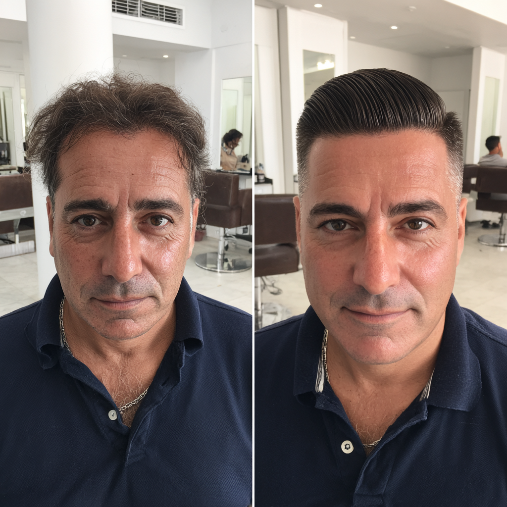 Sleek Textured Side-Parted Cut with Defined Back