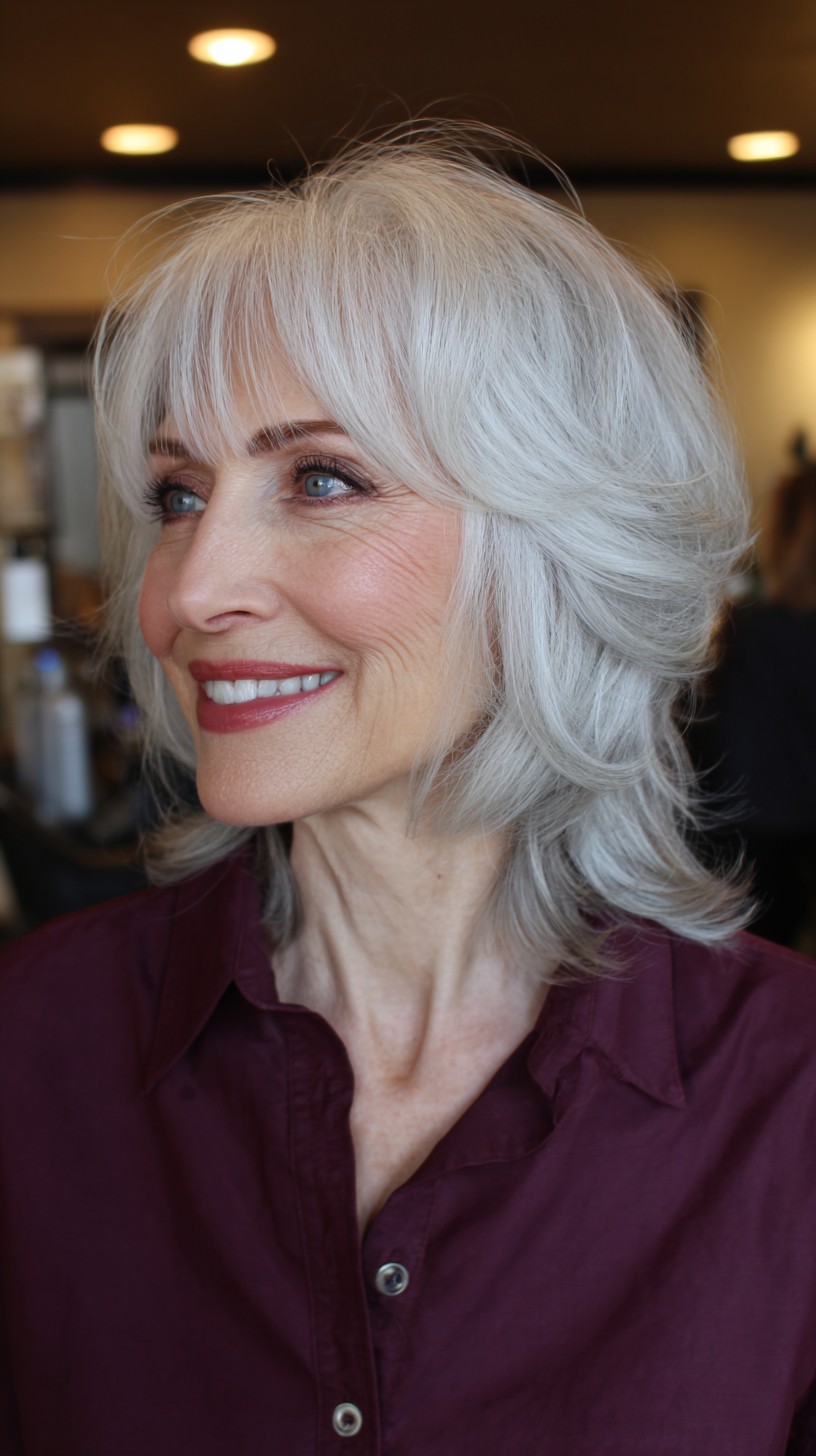 Softly Layered Silver Wolf Cut with Feathered Ends