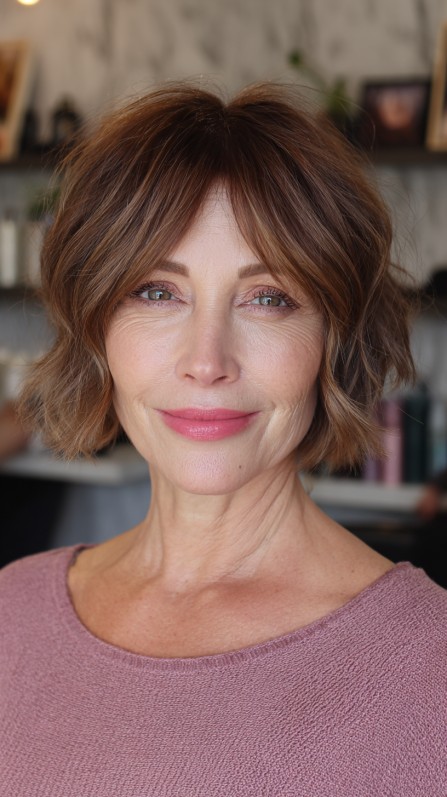 Textured Bob with Soft Waves and Subtle Highlights