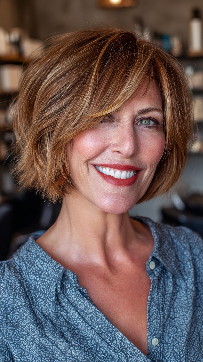 Textured Caramel Bob with Soft Waves