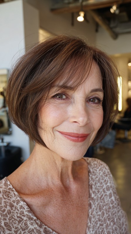 Textured Chocolate Wedge Bob with Subtle Layers