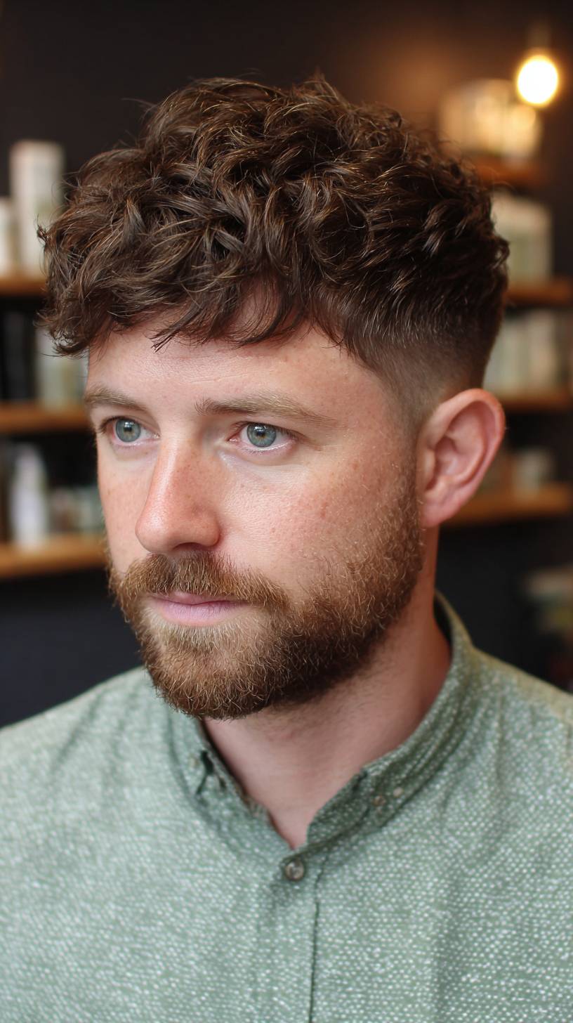 Textured Curly Cut with Faded Sides