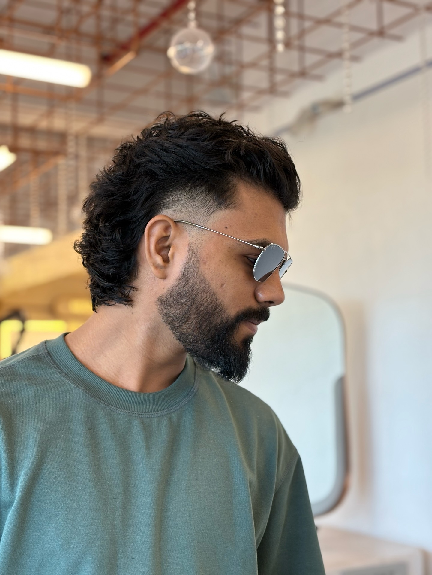 Textured Curly Mullet with Fade