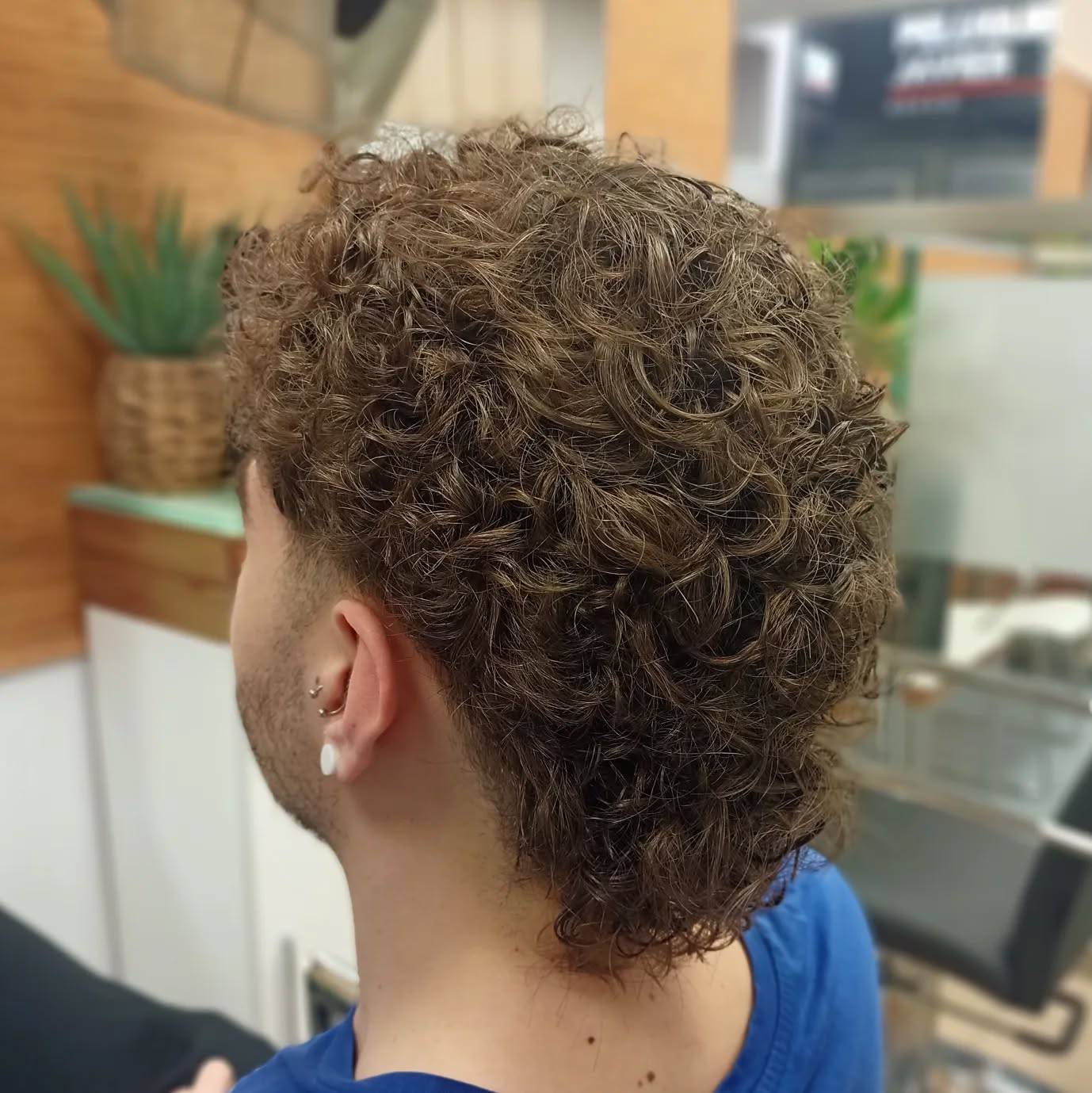 Textured Curly Mullet with Tapered Sides