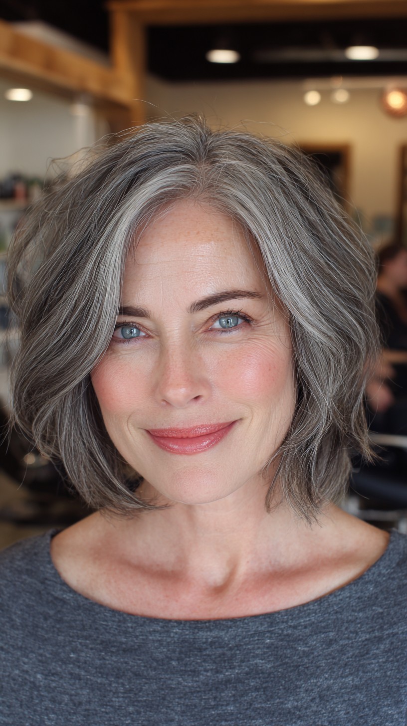 Textured Gray Bob with Subtle Layers