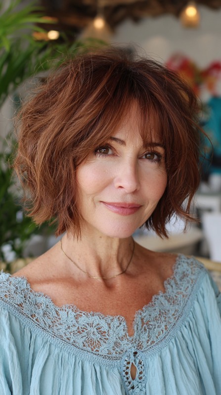 Textured Raspberry Bob with Soft Bangs