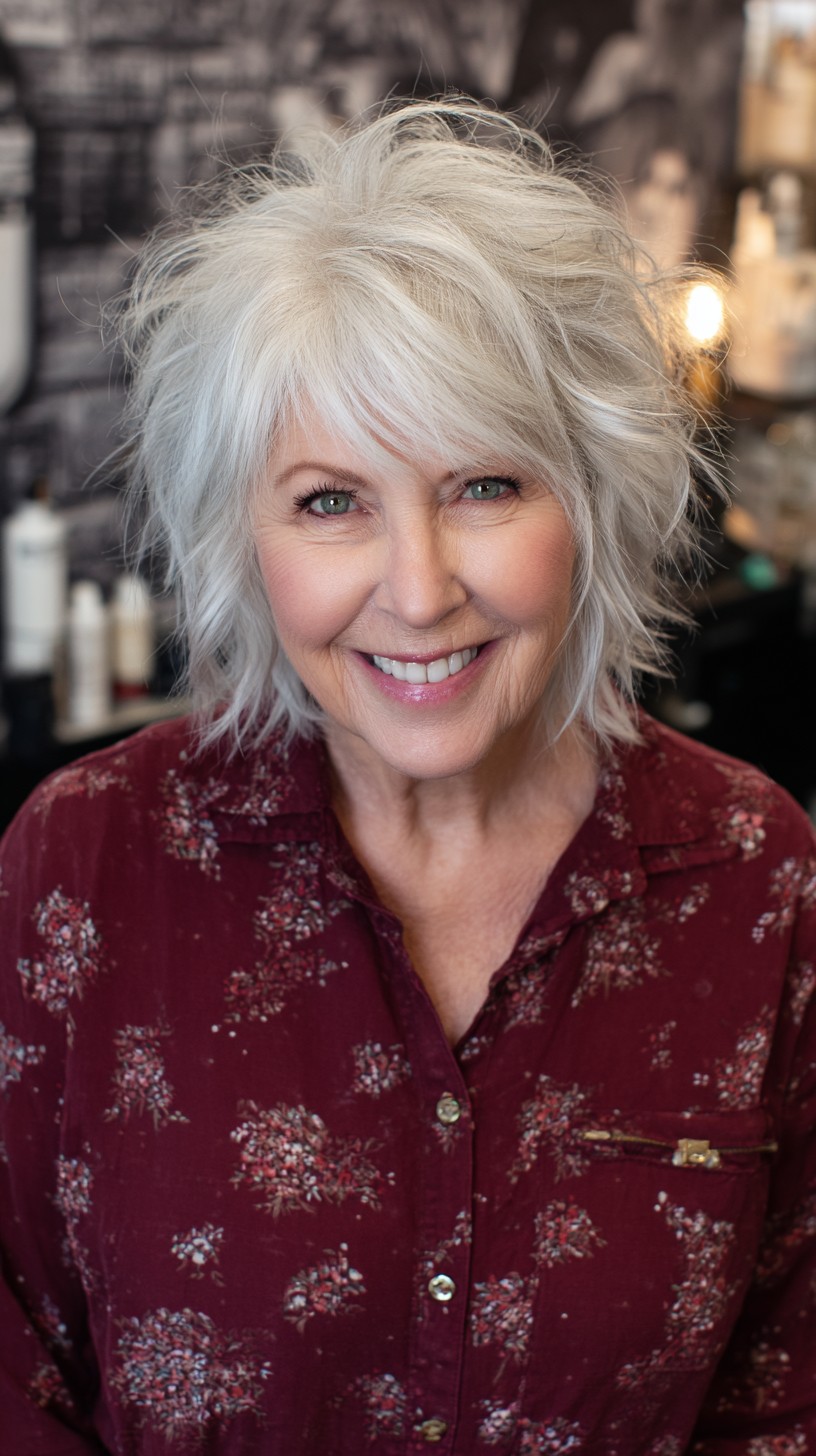 Textured Silver Wolf Cut with Playful Volume