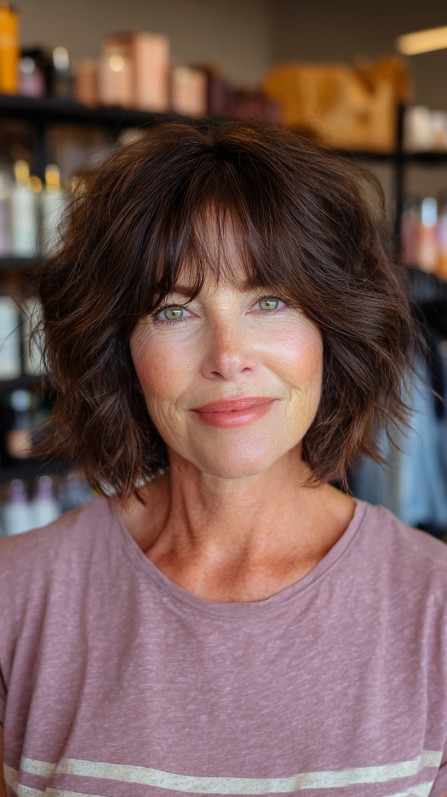 Textured Wavy Bob with Soft Bangs
