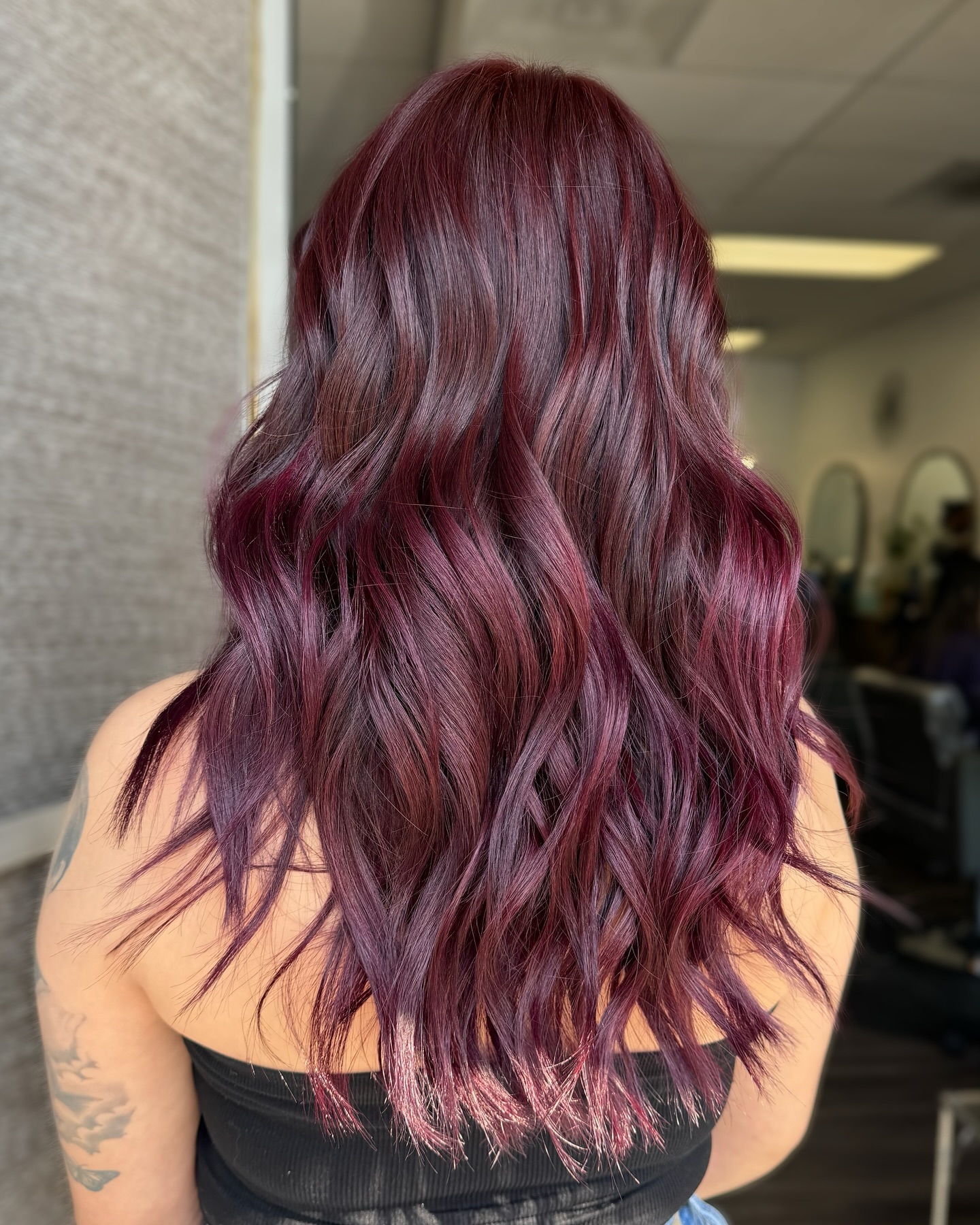 voluminous black cherry balayage waves
