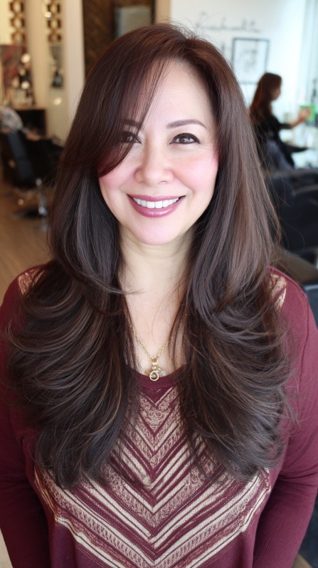Voluminous Long Layers with Soft Face-Framing Highlights