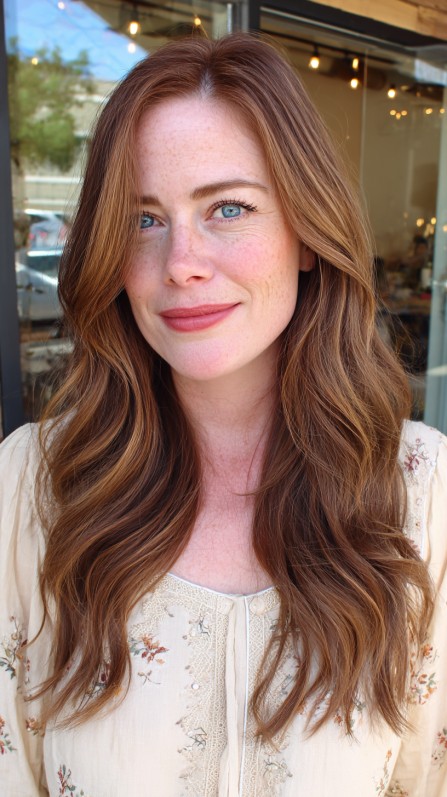 Warm Chestnut Long Waves with Subtle Highlights