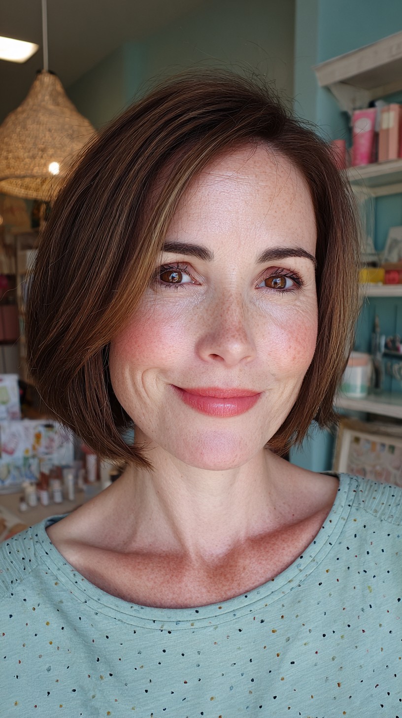 Chic A-Line Bob with Subtle Caramel Highlights