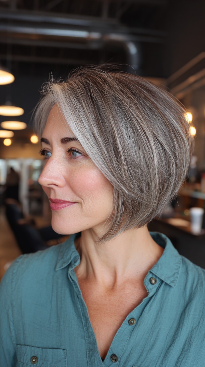 Chic Ashy Brown Bob with Subtle Balayage Highlights