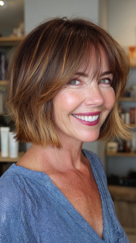 Chic Textured Bob with Subtle Highlights