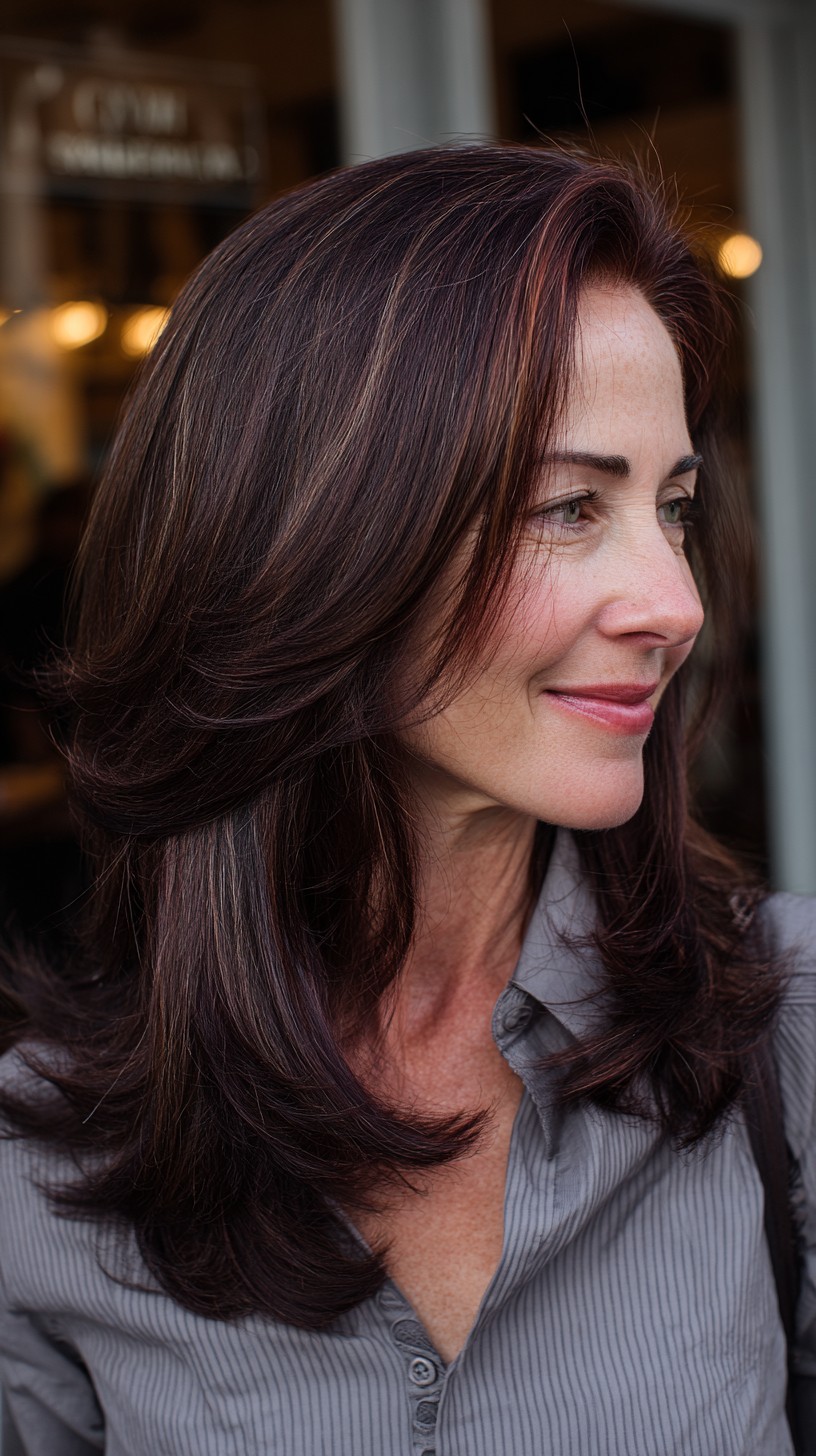 Elegant Chocolate Cherry Layered Tresses