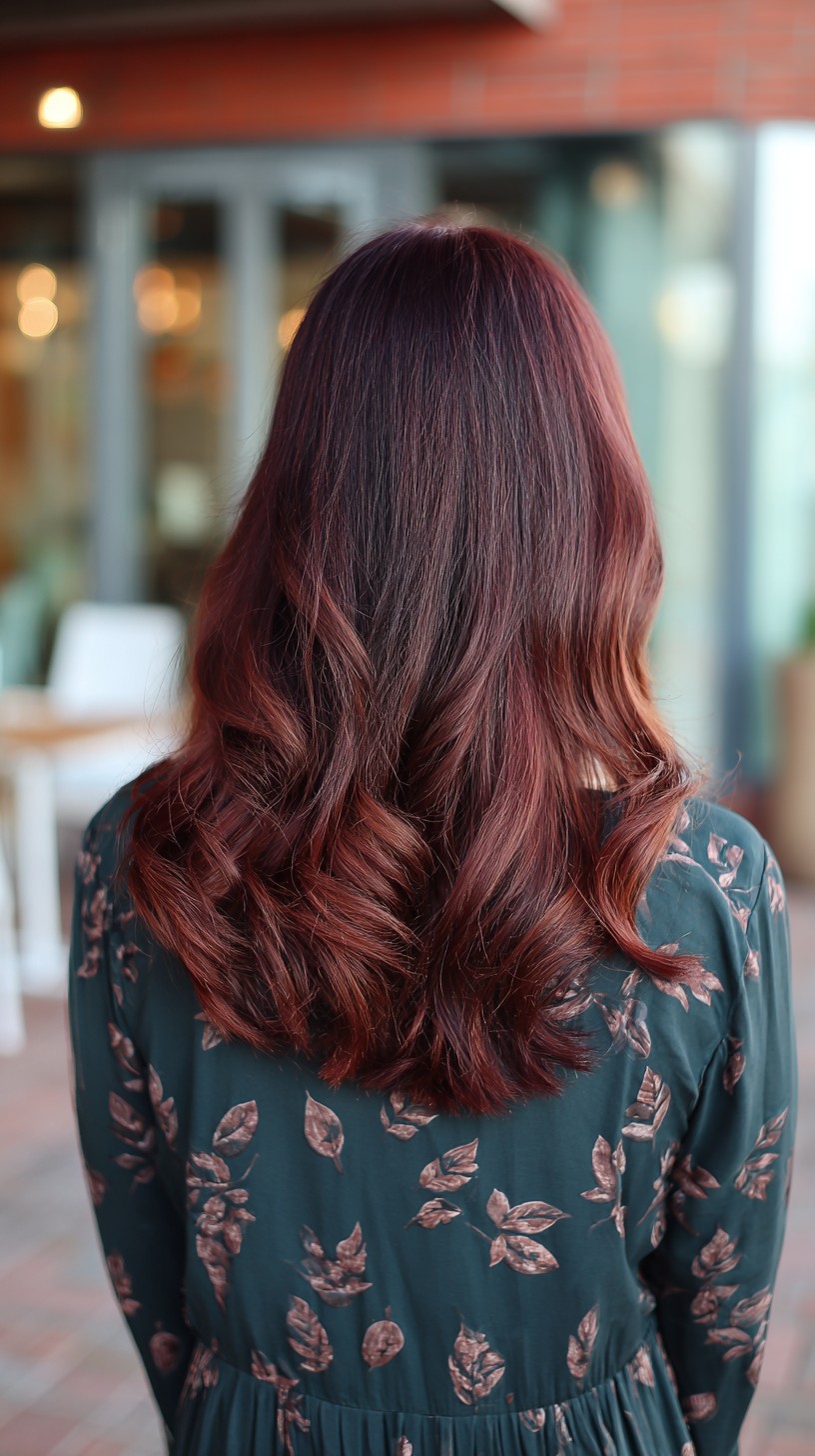 Elegant Chocolate Cherry Long Layers with Soft Waves