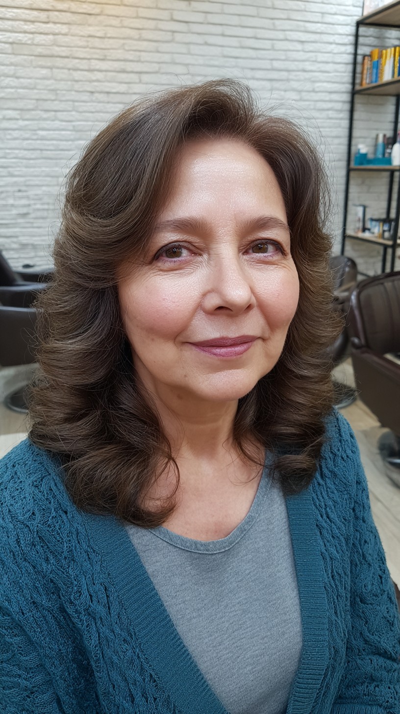 Elegant Voluminous Medium Cut with Soft Curls