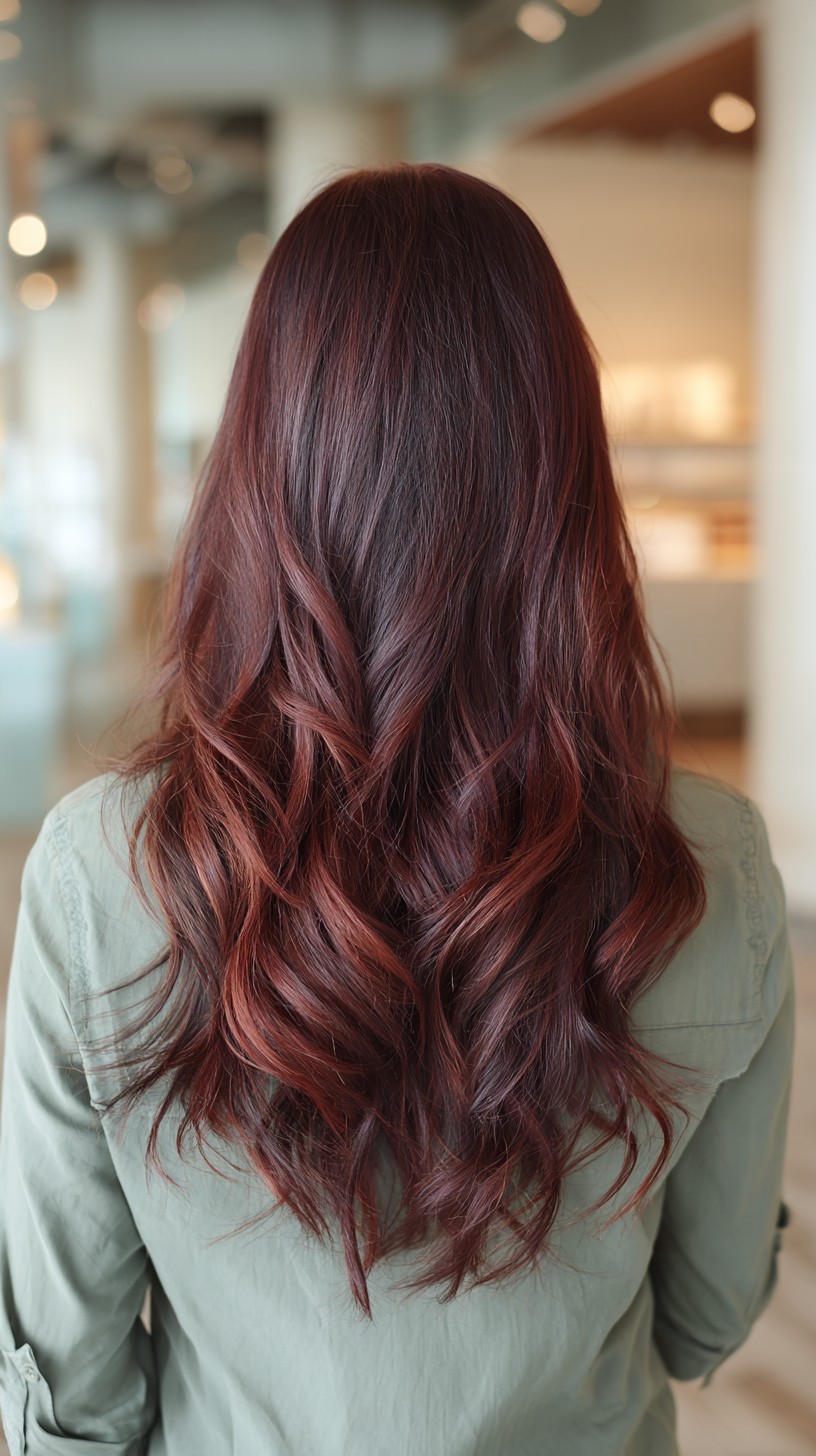 Glamorous Chocolate Cherry Long Layers with Soft Waves