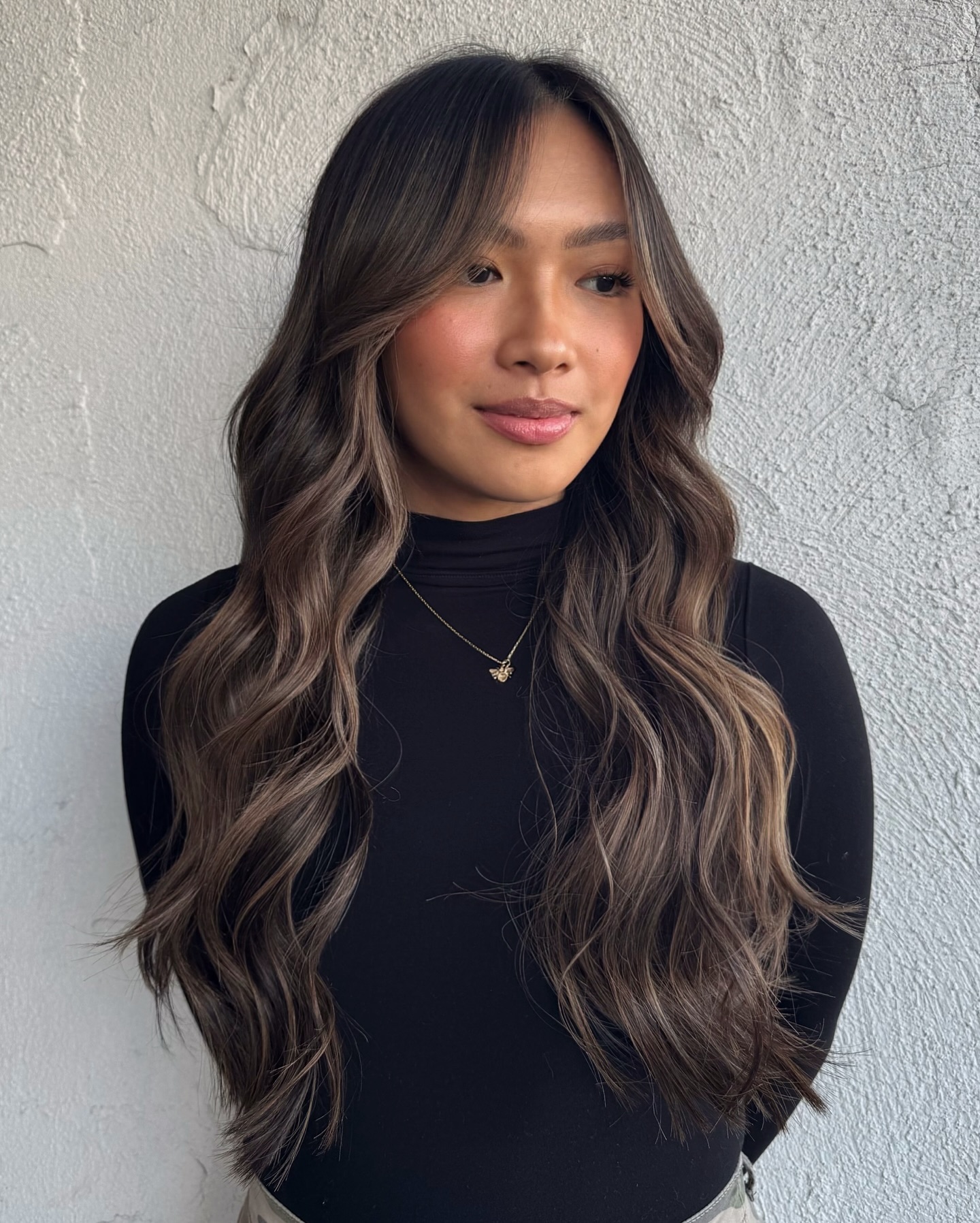 long ashy brown hair with soft waves