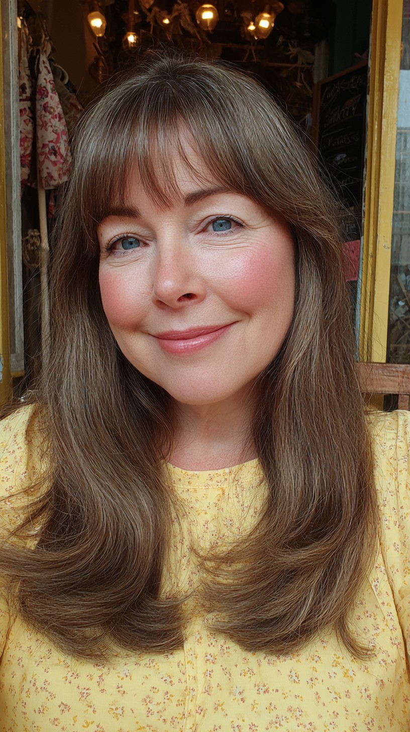 Long Sleek Hair with Soft Bangs