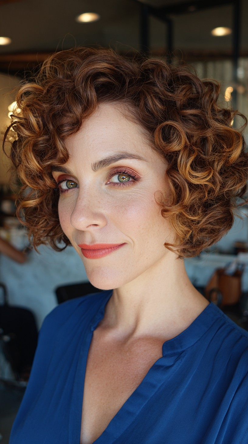 Natural Curly Bob with Warm Highlights