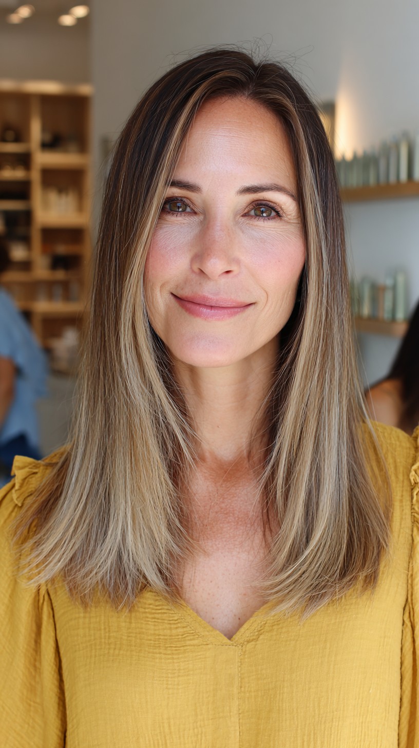 Polished Ashy Brown Balayage with Subtle Layers