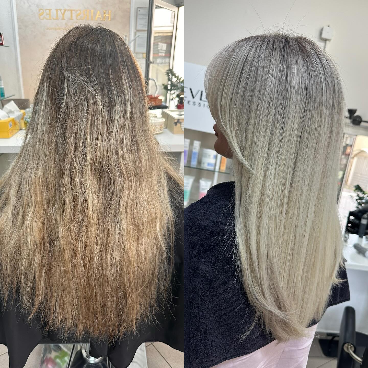 Silky Long Straight Hair with Icy Blonde Highlights