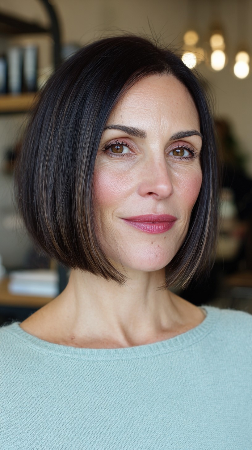 Sleek Blunt Bob with Subtle Face-Framing Layers