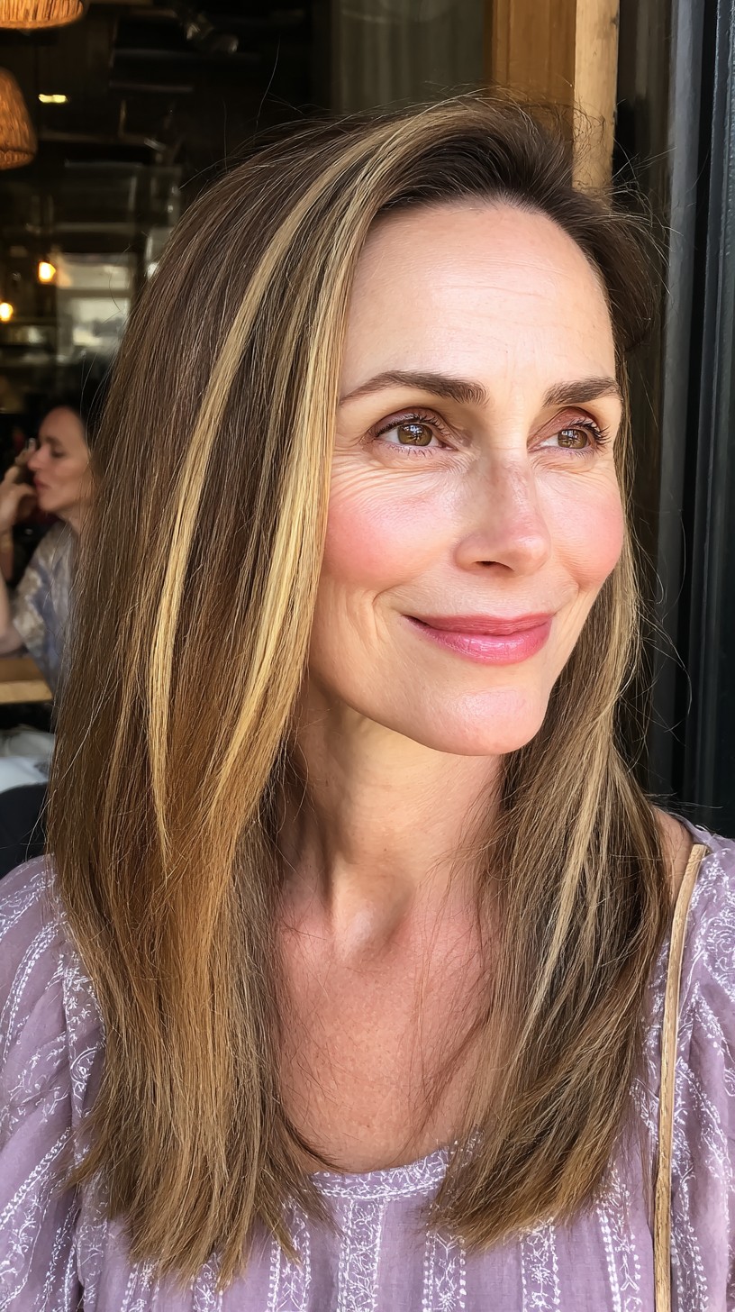 Sleek Long Hair with Subtle Caramel Highlights