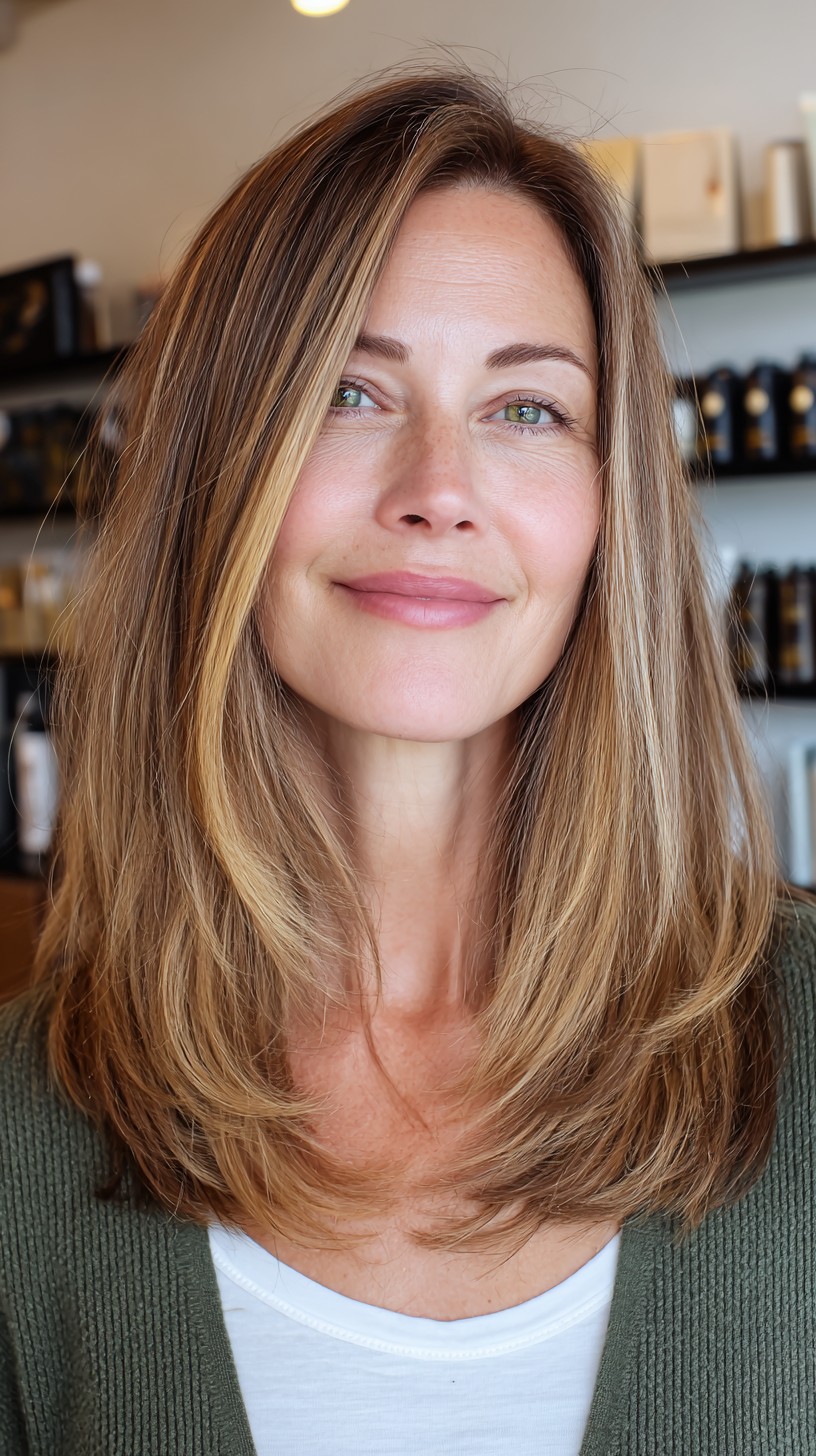 Soft Layered Long Haircut with Warm Highlights