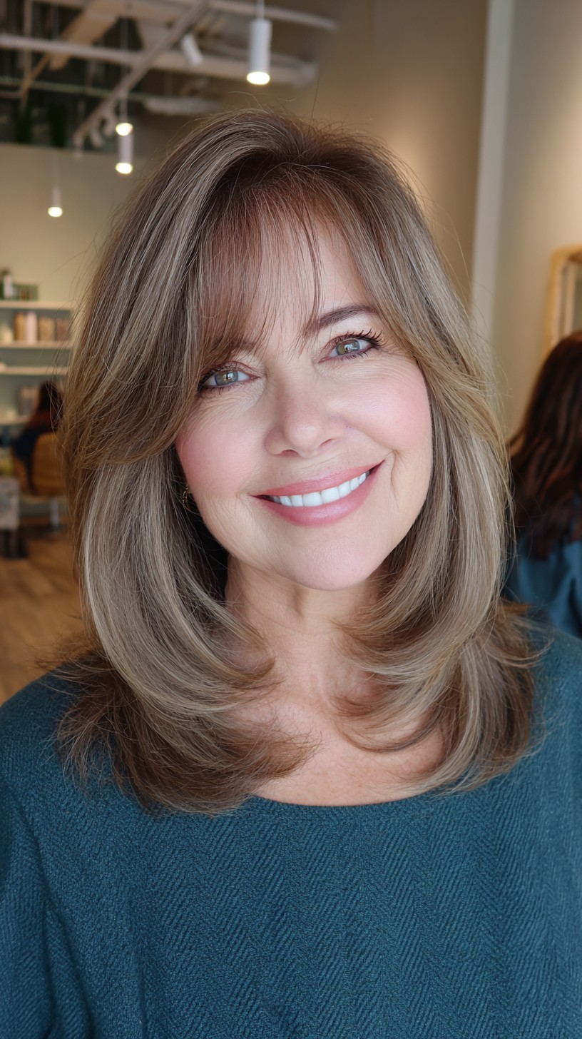 Softly Layered Mid-Length Cut with Face-Framing Bangs