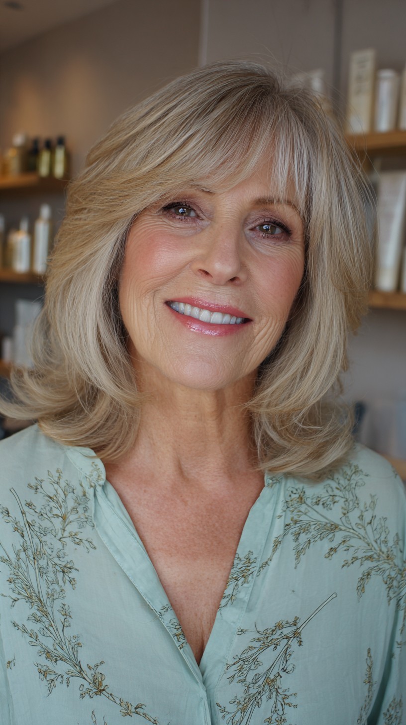 Softly Textured Shoulder-Length Cut with Wispy Bangs