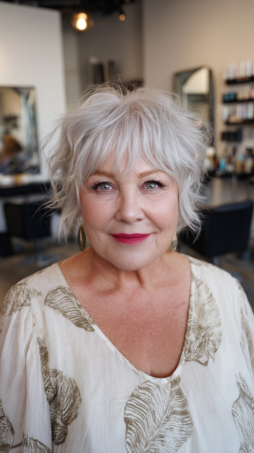 Stylish Textured Silver Wolf Cut with Soft Waves