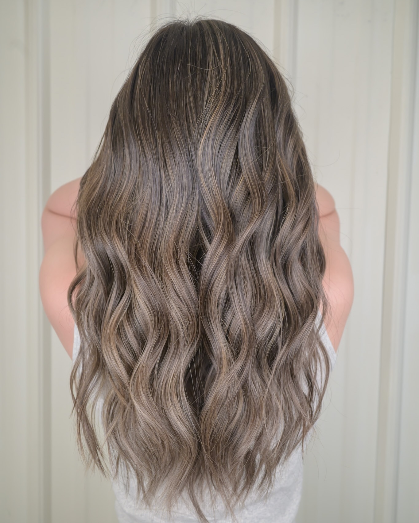Textured Ashy Brown Balayage with Beachy Waves