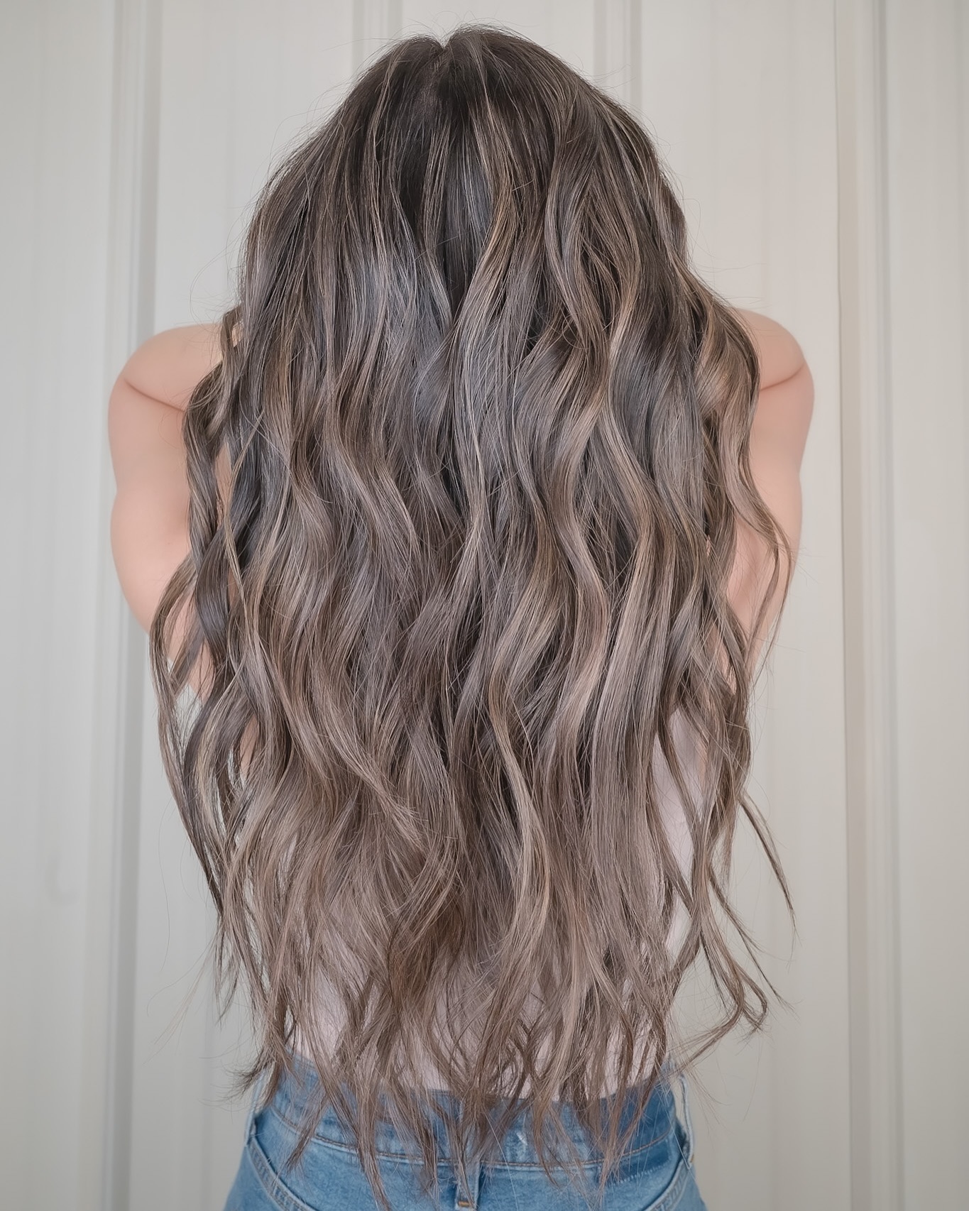 Textured Ashy Brown Balayage with Loose Waves