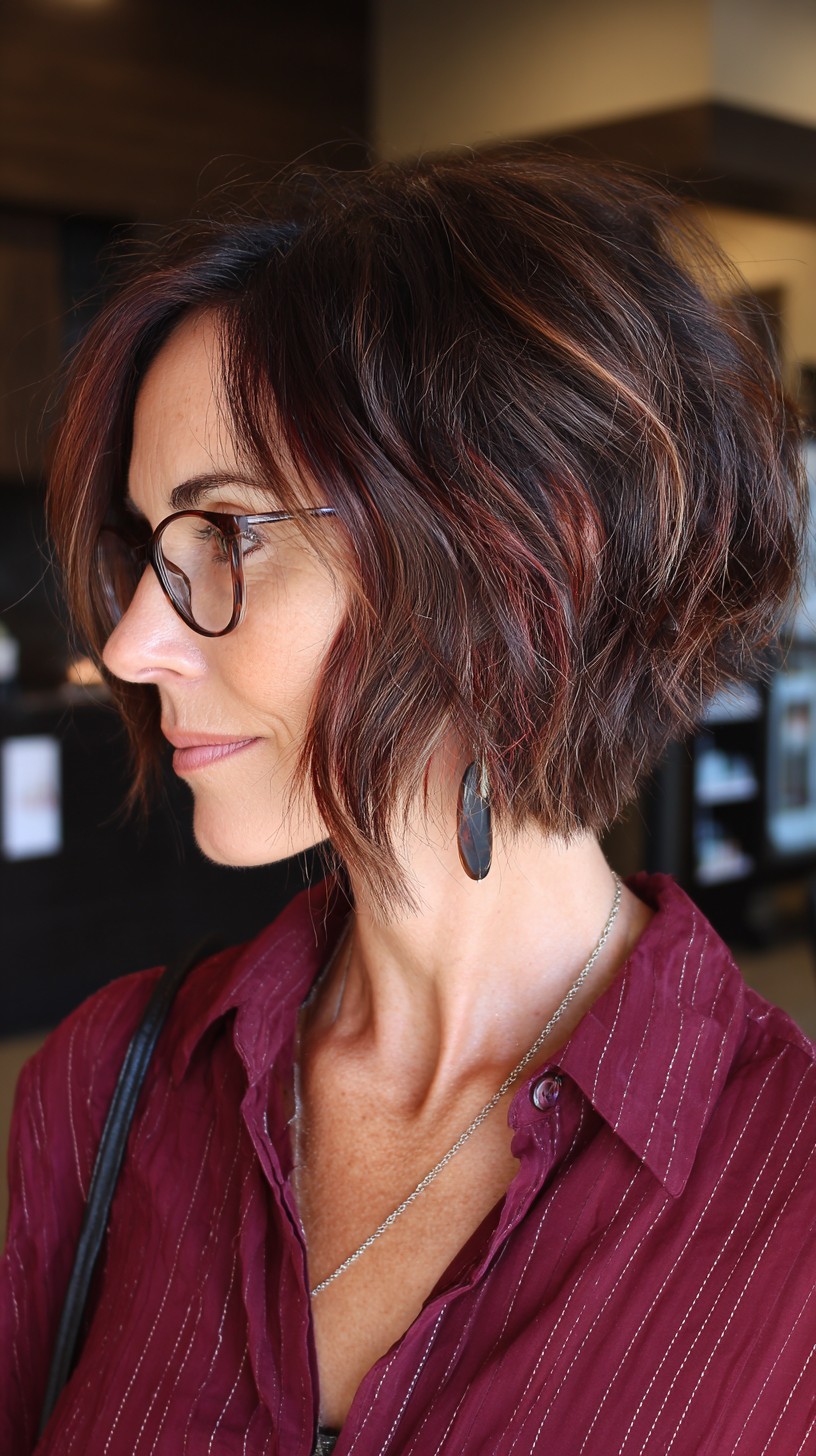 Textured Chocolate Cherry Bob with Subtle Highlights