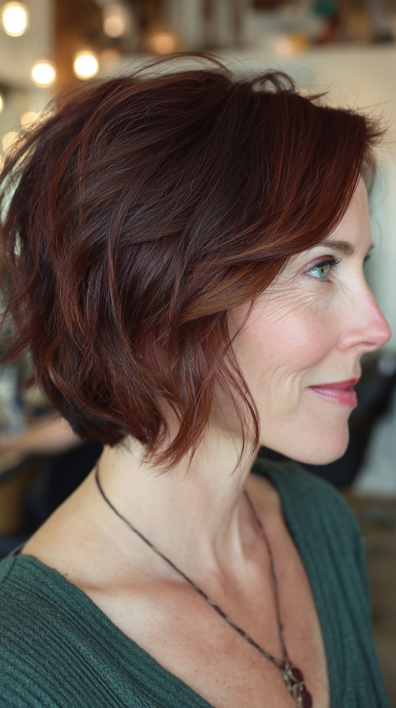 Textured Chocolate Cherry Pixie Cut