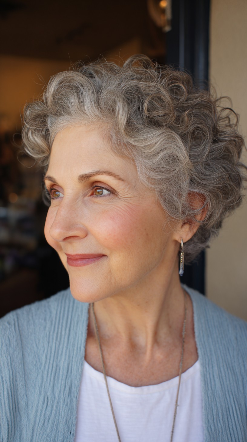 Textured Silver Curly Crop with Defined Layers