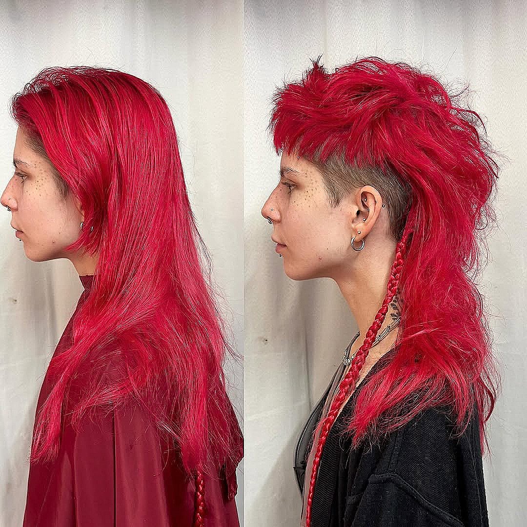 Bold Red Mullet Undercut with Sleek Braids