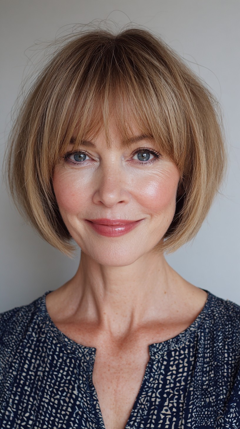 Chic Bronde Bob with Soft, Layered Bangs