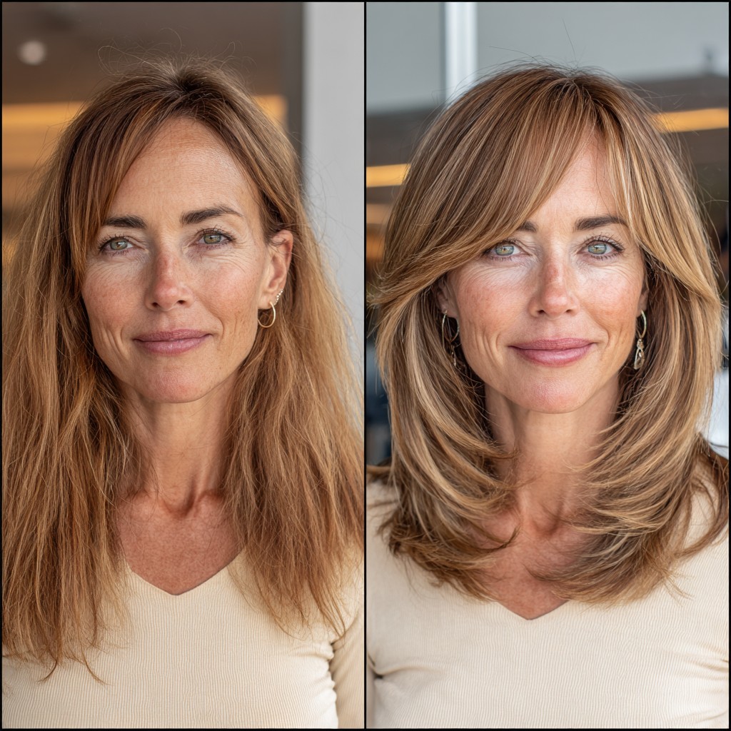 Chic Bronde Layers with Soft Face-Framing Highlights