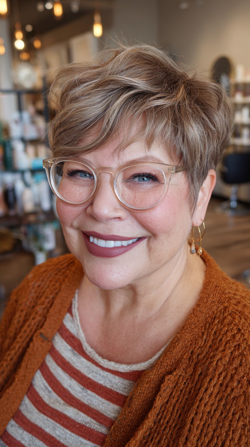 Modern Bronde Pixie with Textured Layers