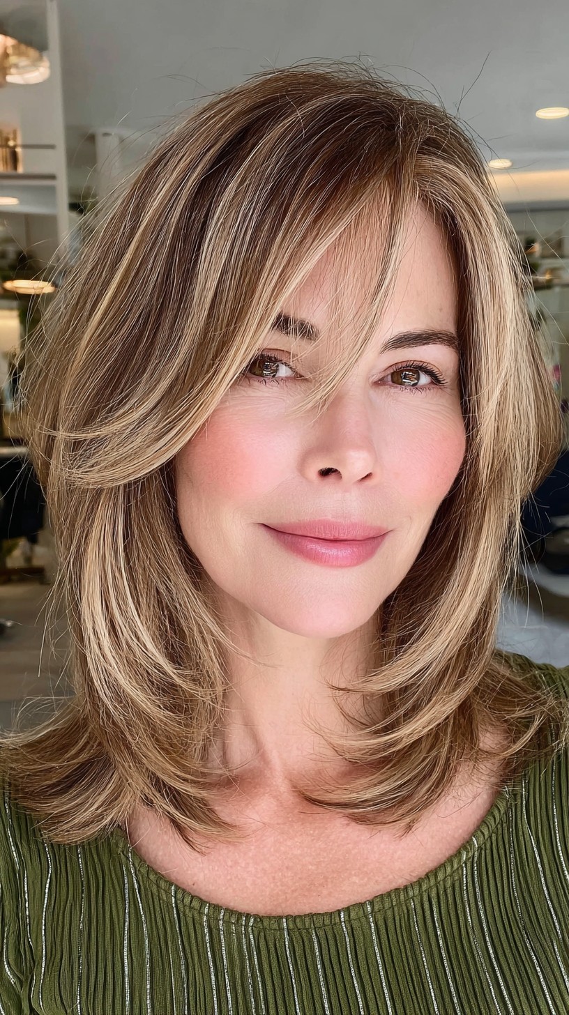 Stylish Bronde Layers with Soft Face-Framing Highlights