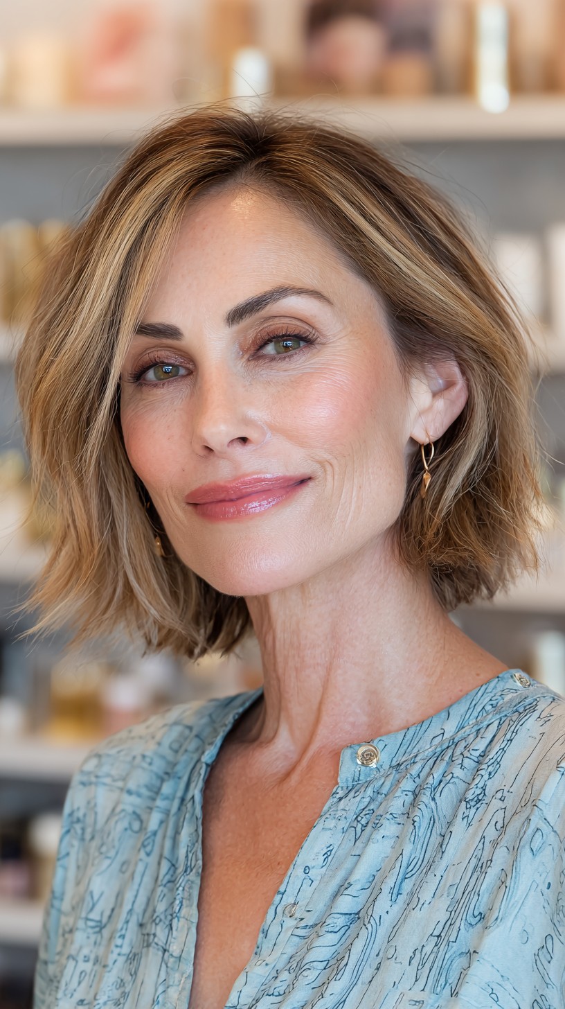 Stylish Bronde Lob with Textured Ends