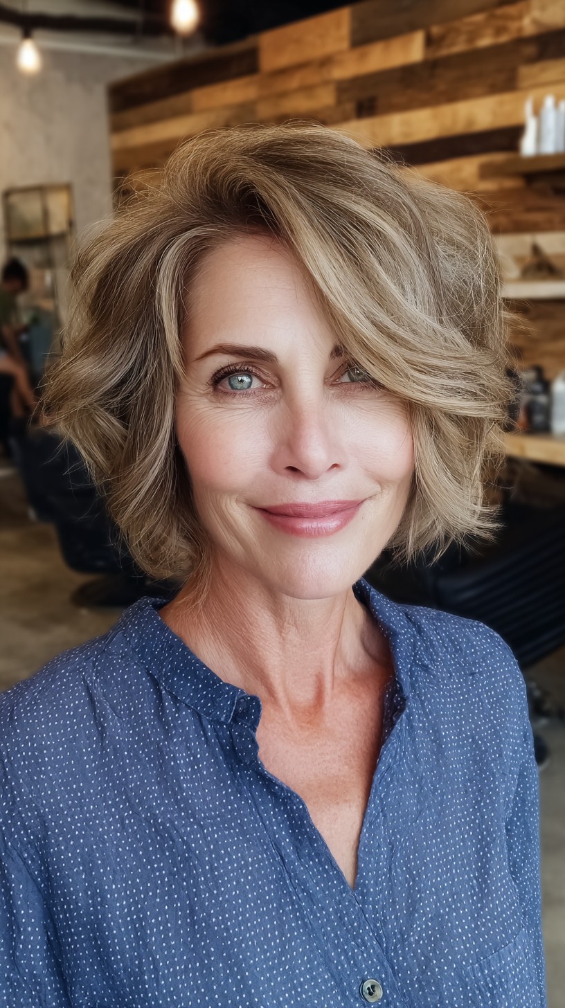 Textured Bronde Bob with Soft Waves